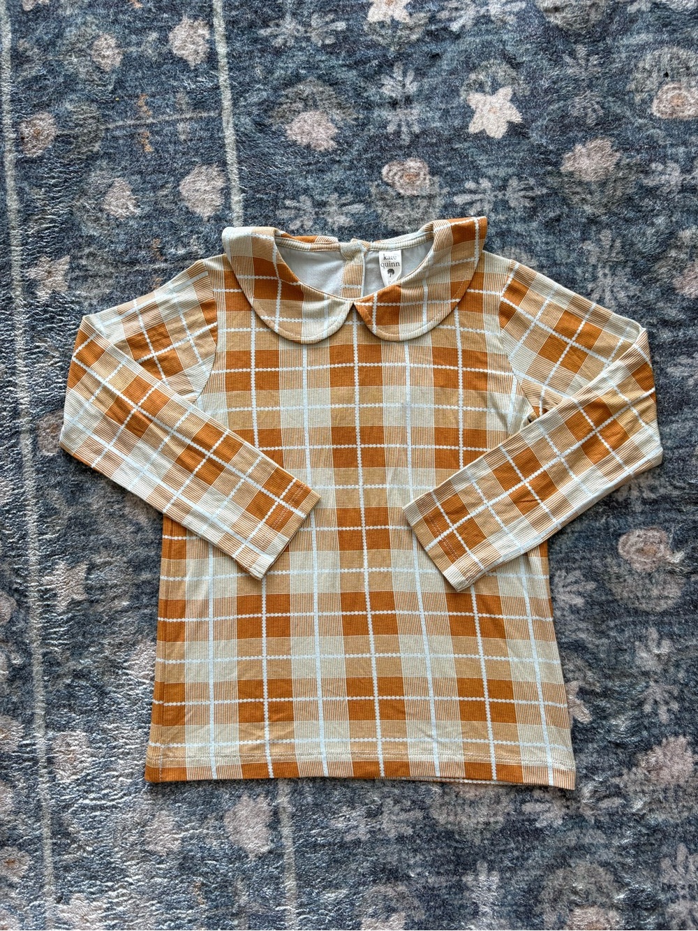 NWT Kate Quinn Bamboo Peter Pan Collar Long Sleeve Tee Caramel Plaid Size 6Y